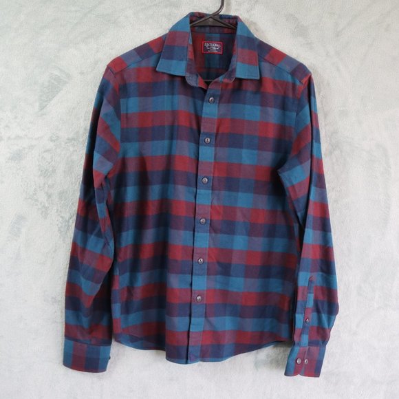 Untuckit Alezio Flannel Mens Slim Small Blue Red Plaid Long Sleeve Button Up - Picture 1 of 9